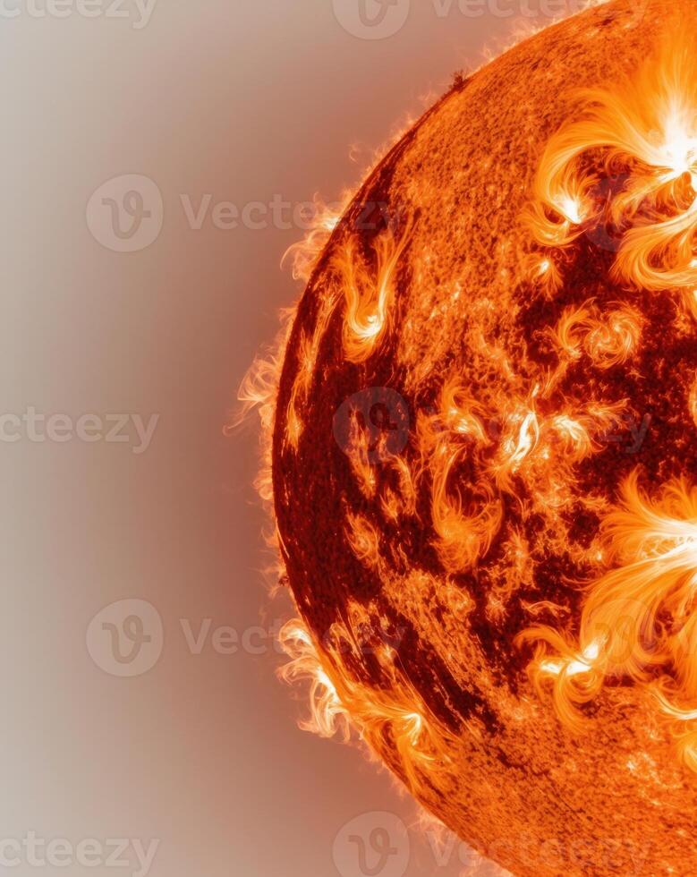 Fiery Solar Surface with Bright Flames and Energy. photo