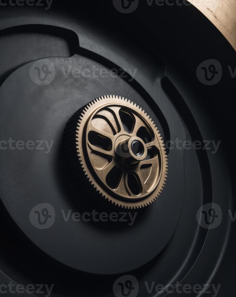 Illuminated Gear in a Dark Mechanical Background. photo