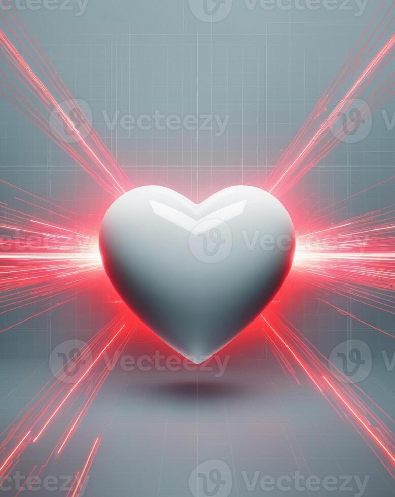 Digital Heart on Futuristic Background with Red Lines. photo
