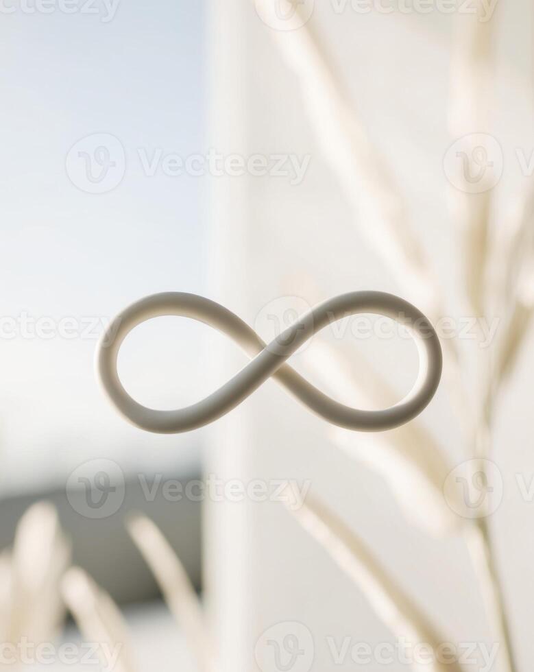 A white infinity symbol is sitting on a window sill photo