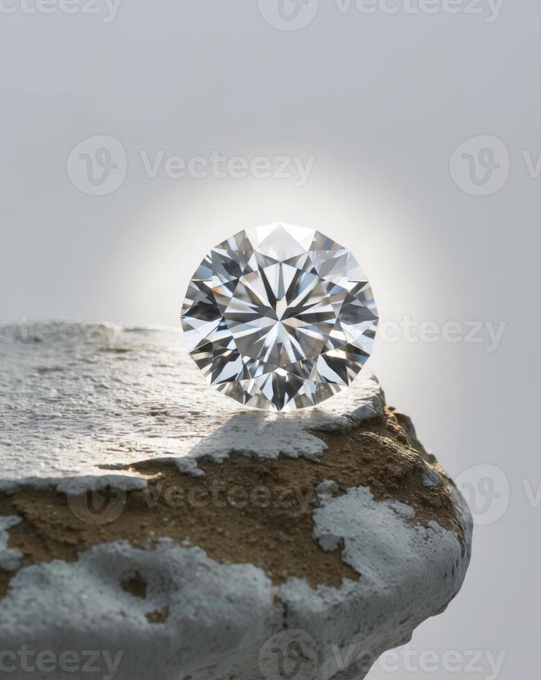 A diamond sitting on top of a rock photo
