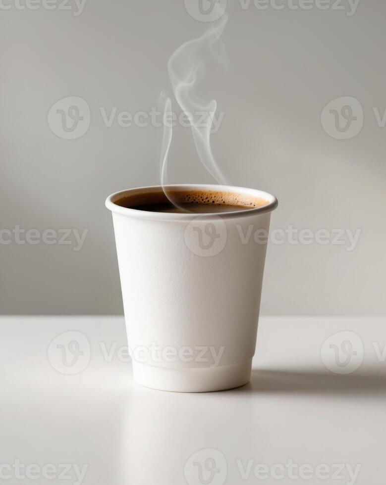 A white paper cup with a black liquid in it photo