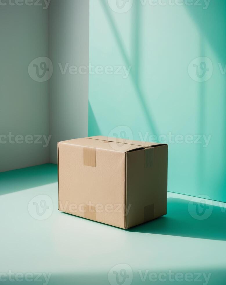 A cardboard box sitting on a table in front of a window photo