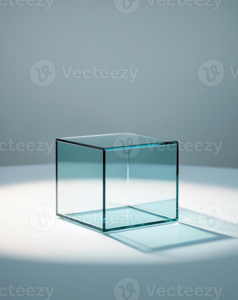 A glass cube sitting on a table photo