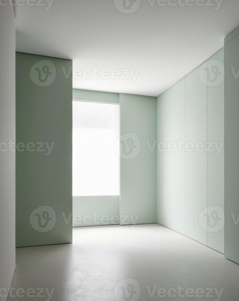 A room with green walls and white floor photo