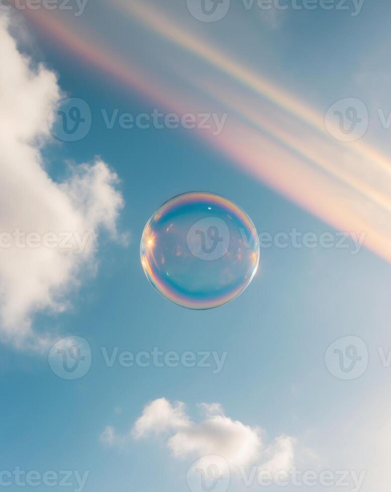 Bubble in the sky with rainbow photo