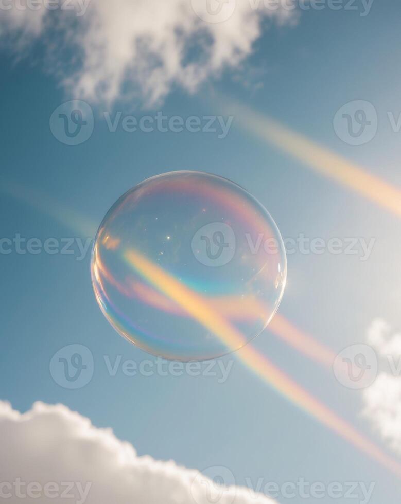 A soap bubble floating in the sky with clouds in the background photo