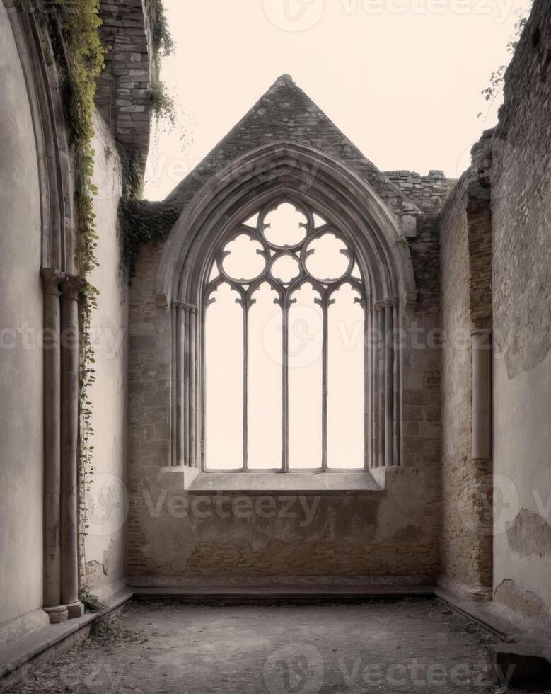 An old church with a window and a stone wall photo
