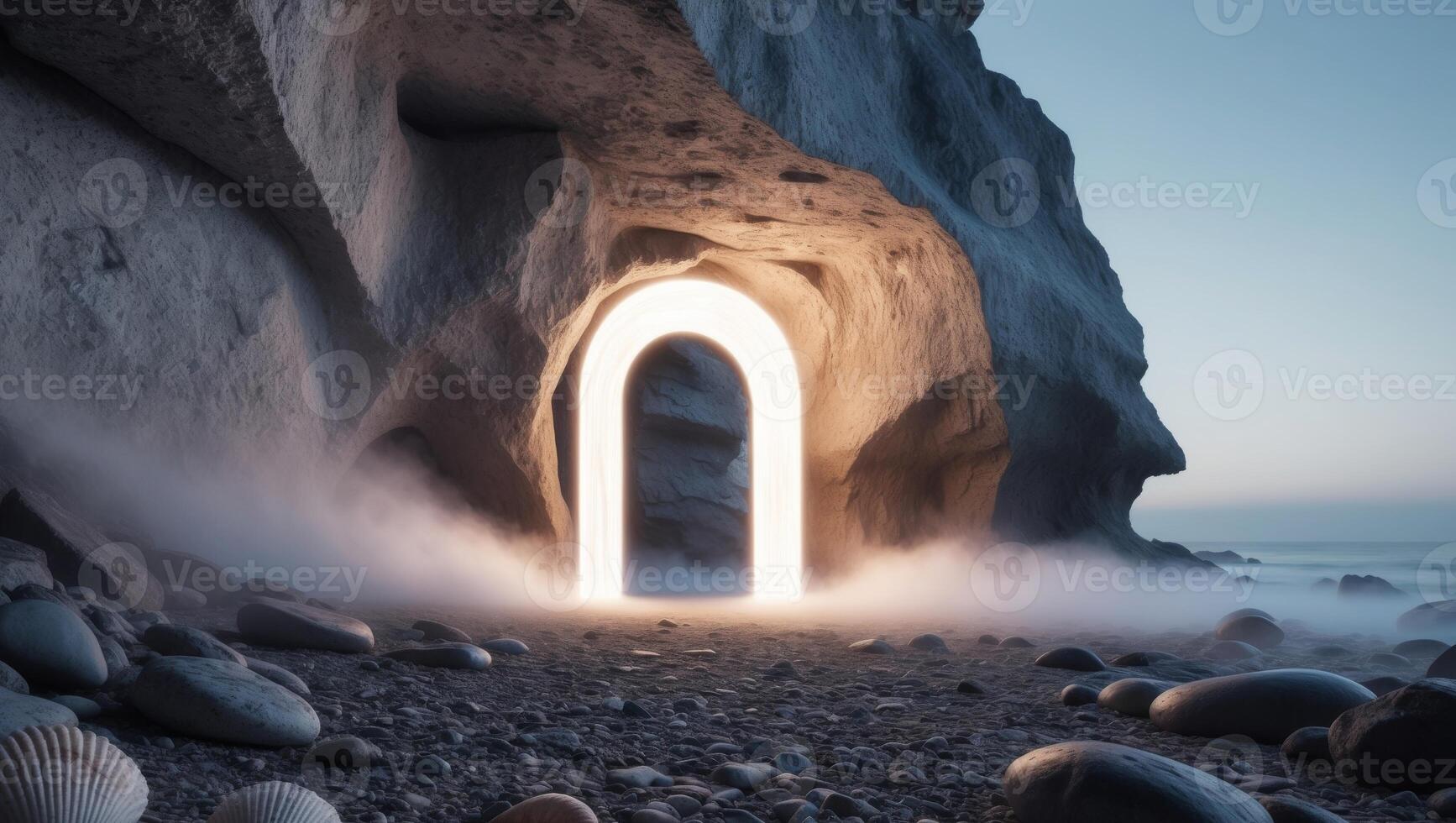 A tunnel in the sand with a light coming out of it photo
