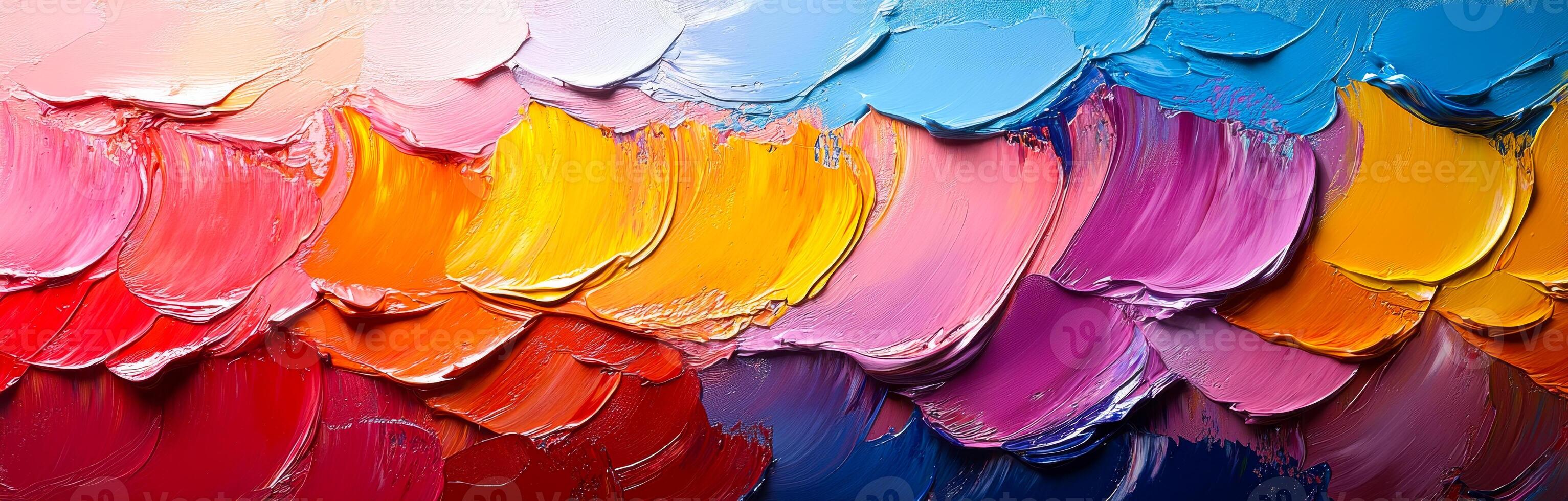 Vibrant abstract painting with bold strokes. A vibrant abstract painting showcasing rich layers of colors, blending harmoniously with various brush strokes and textures. photo