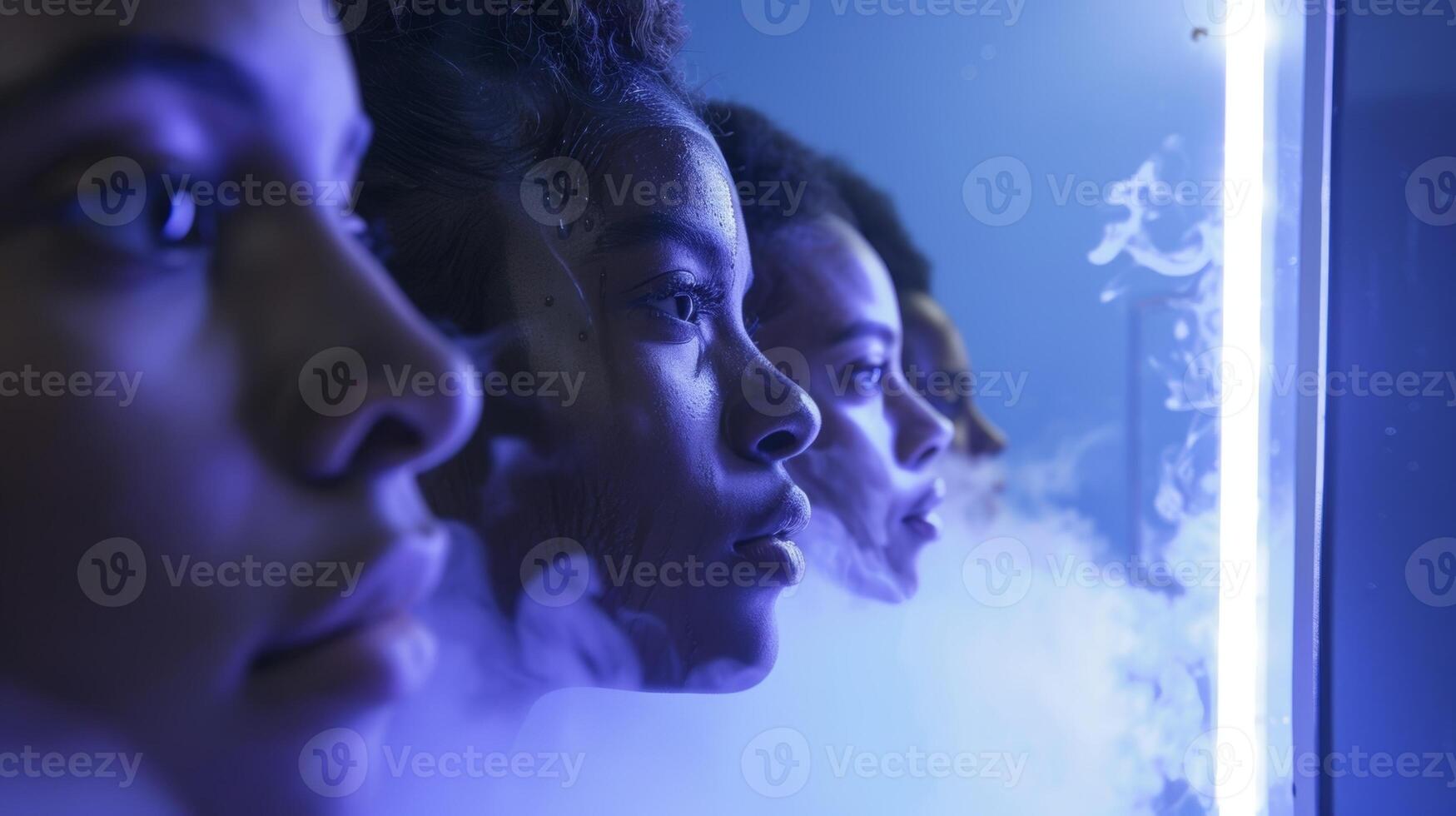 A group of dancers taking a break from rehearsals to try out a cryotherapy chamber using the intense cold to soothe their sore muscles and release stress photo