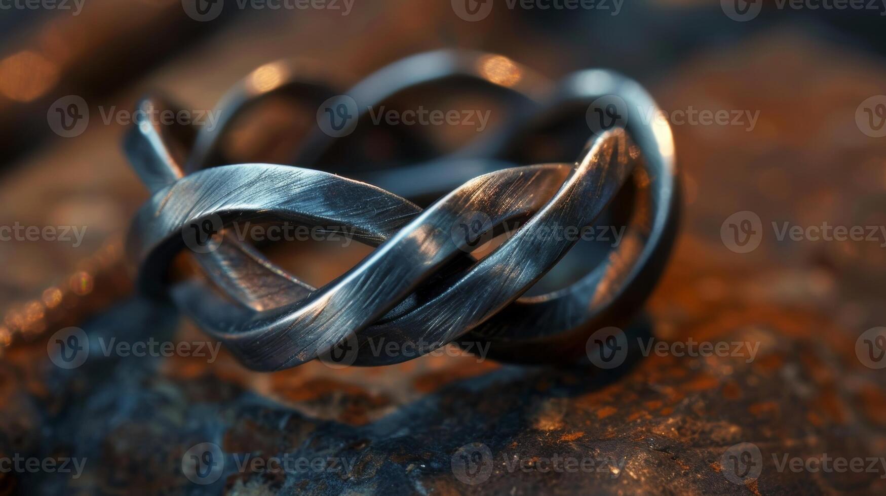 The unique pattern of a handformed wire ring is captured in the closeup with every twist and bend creating a oneofakind piece photo