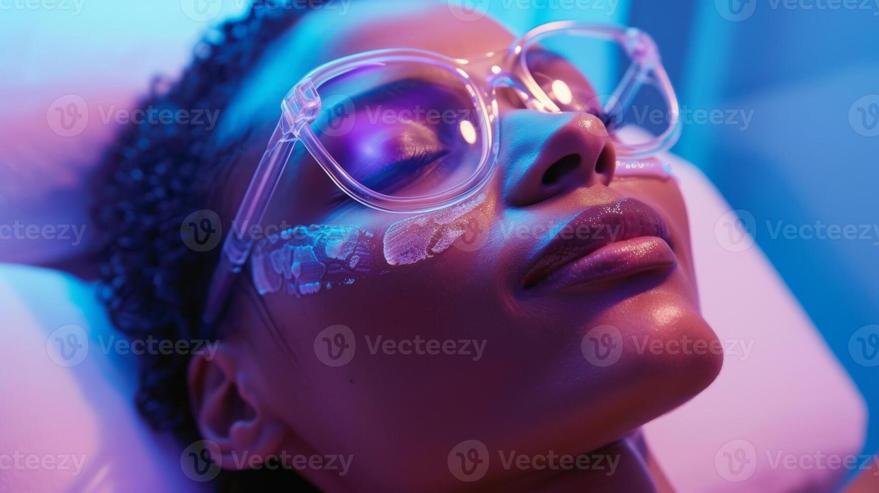 A person lounges in a recliner while receiving a cryotherapy facial with their skin visibly glowing and refreshed after the session photo