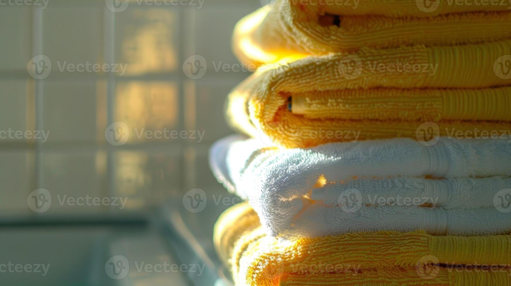 A stack of towels ready to be used for drying off after the ice bath photo