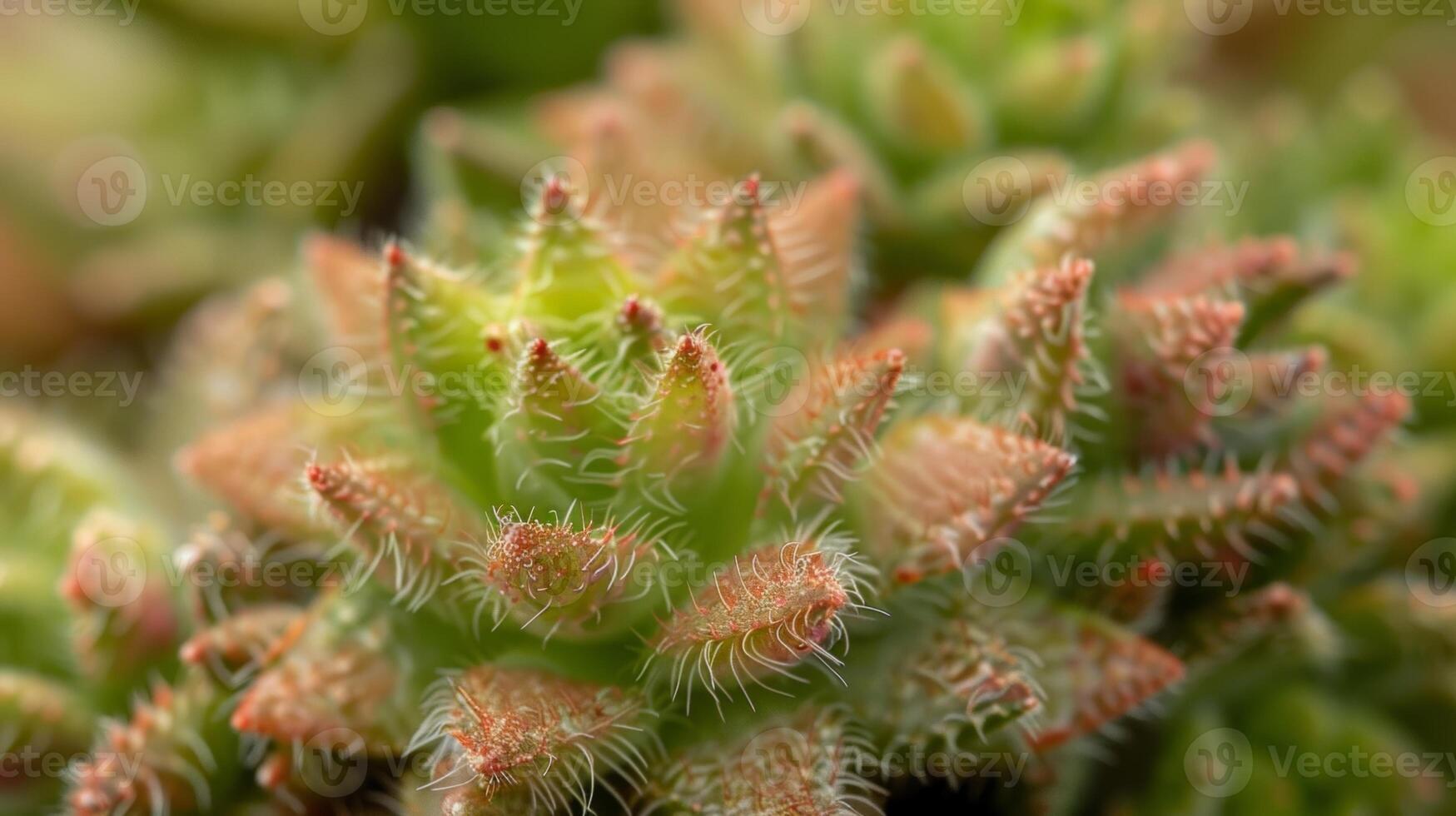 In a detailed shot the fuzzy texture of a succulents leaves can be seen creating a soft and inviting appearance against the sharp edges and points photo