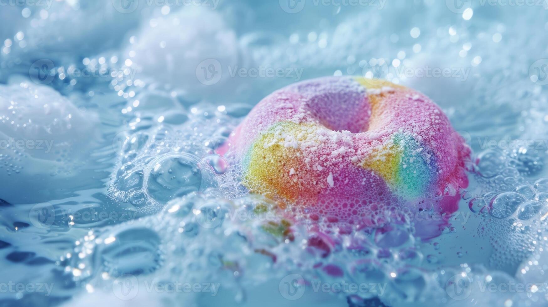 A colorful bath bomb dissolving in the ice bath water adding a touch of relaxation and luxury to the experienc photo