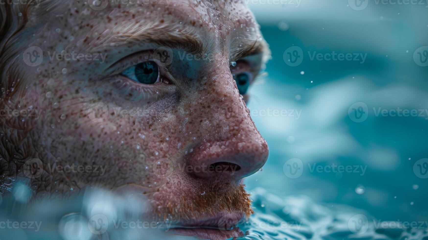 An athlete stares off into the distance lost in thought as they recover in the ice bath photo