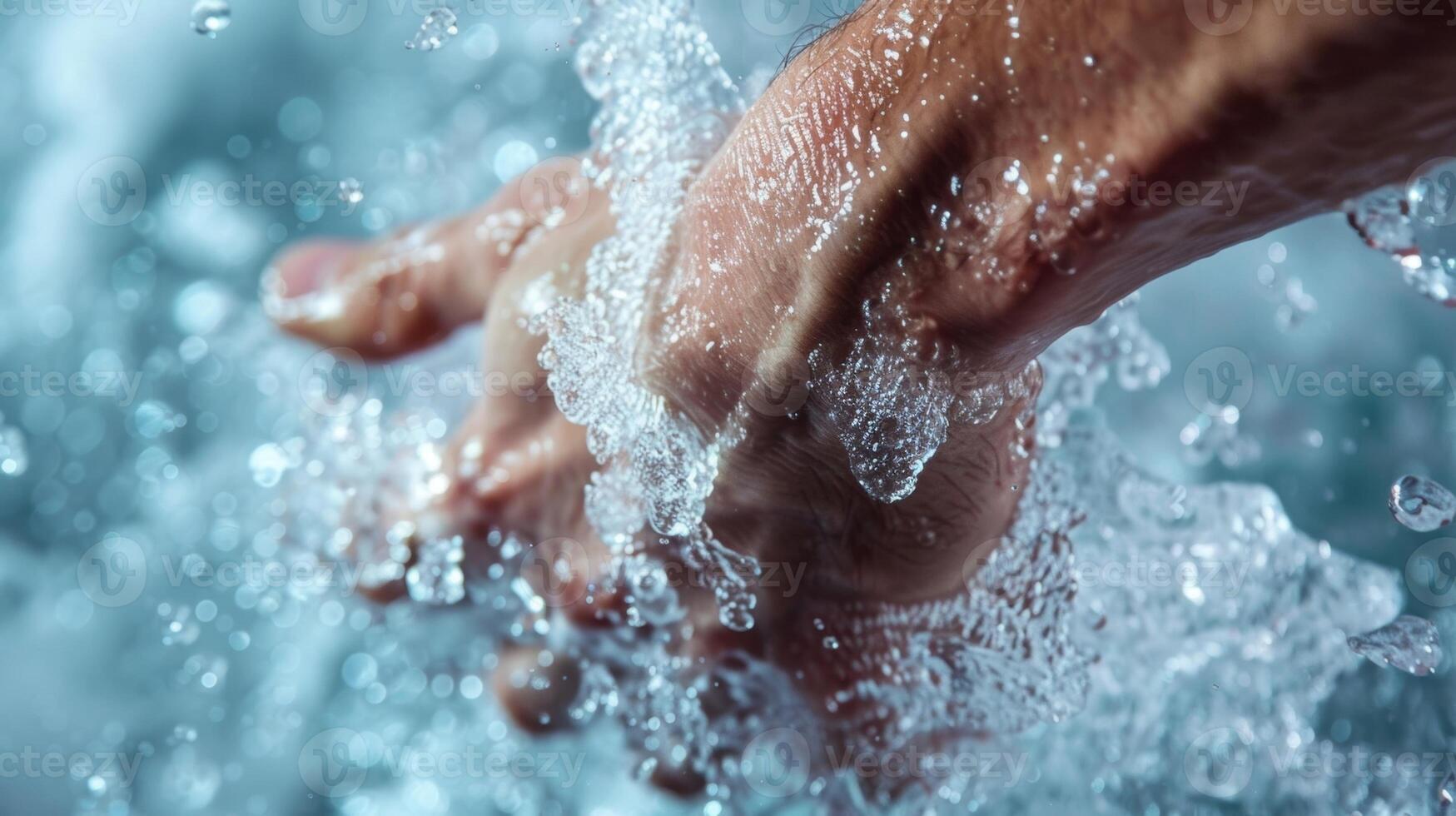A closeup of a professional athletes arm immersed in an ice bath showcasing the goosebumps and redness caused by the cold photo