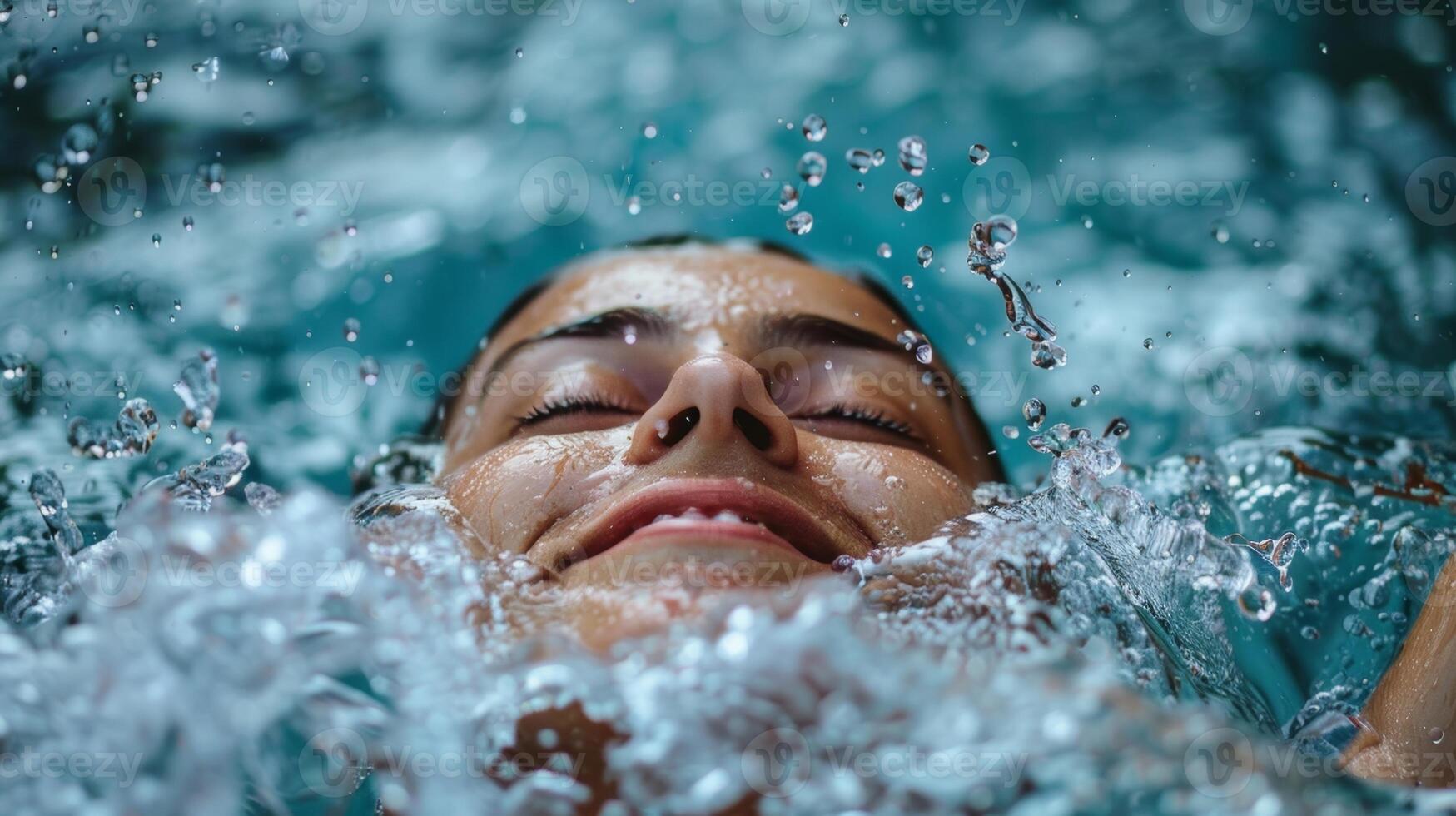 A person emerging from a cold water immersion with a look of satisfaction and rejuvenation on their face ready to take on the day photo