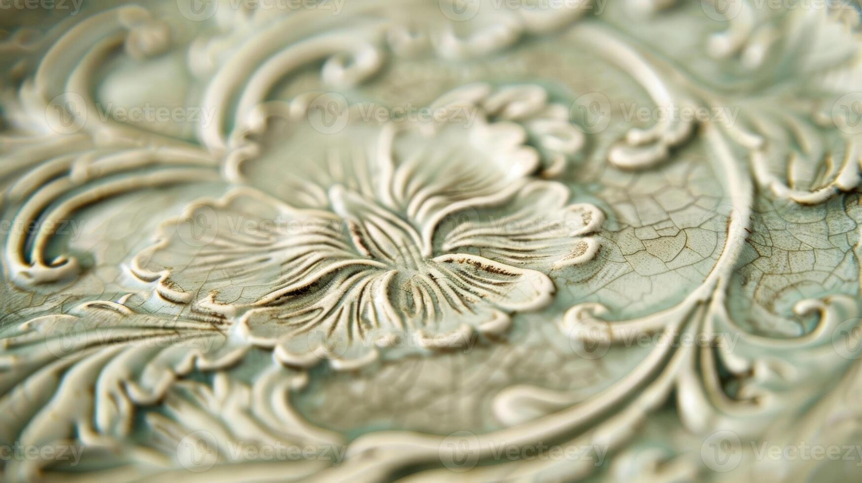 A detailed shot of a ceramic platter showcasing the raised and etched designs that were delicately carved by hand photo