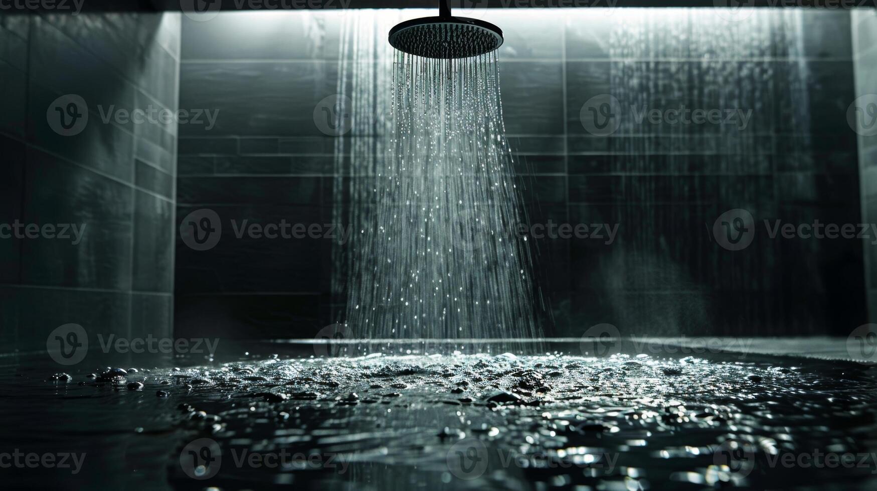 A showerhead releasing a steady stream of cold water creating a peaceful atmosphere photo