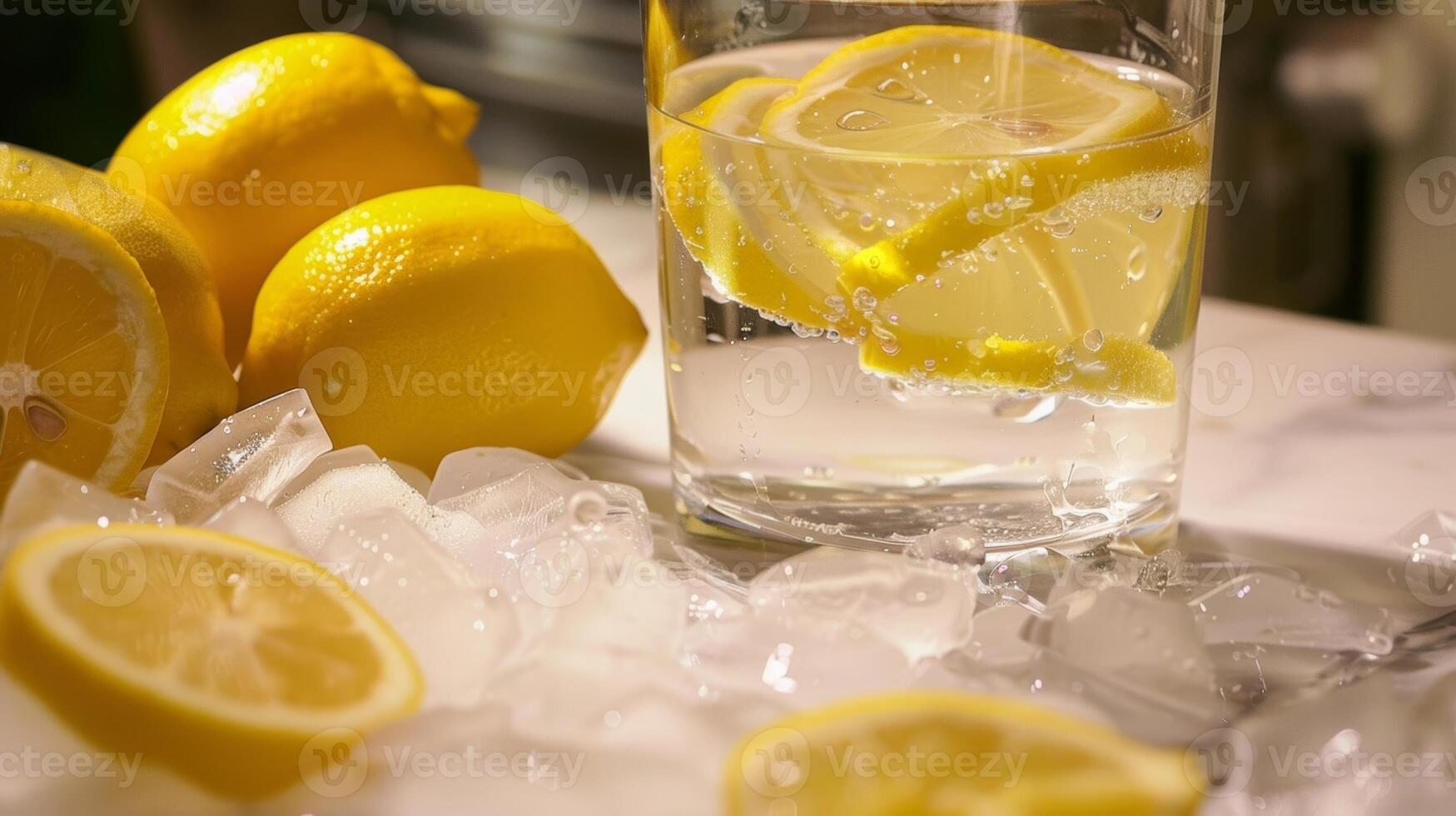 A glass of fresh lemon water next to the DIY ice bath adding a refreshing touch to the experience photo