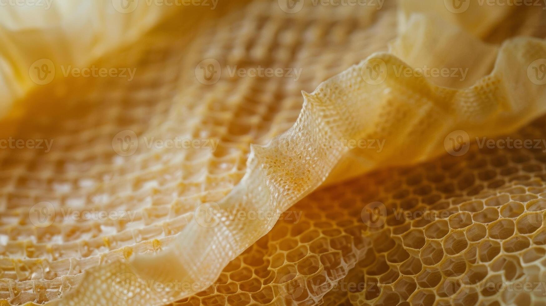 A macro shot of a beeswax food wrap shows the intricate layering process of beeswax and fabric creating a durable and sustainable alternative to plastic wraps photo