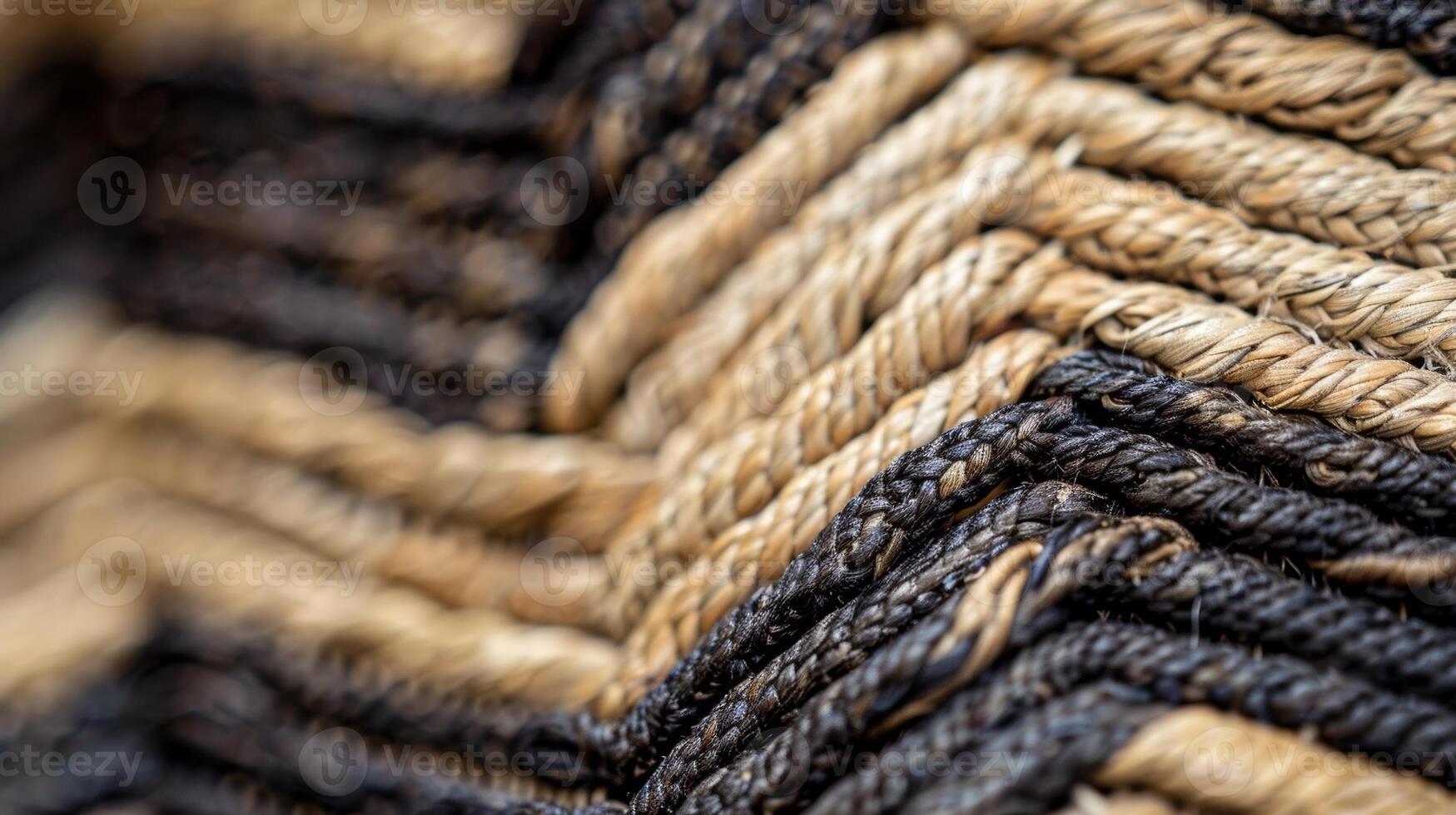 This closeup captures the playful zigzag pattern of a handwoven rattan basket with alternating strands of light and dark fibers creating a striking contrast photo
