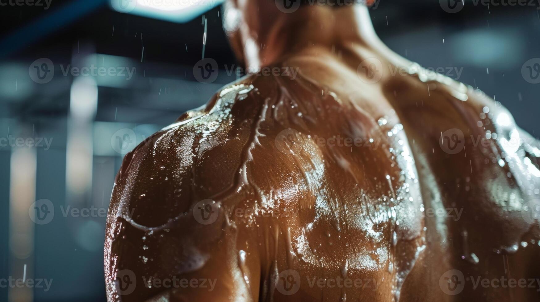 An athletes body is covered in temporary bruises from a cupping treatment which is often used in combination with cryotherapy for enhanced muscle recovery photo