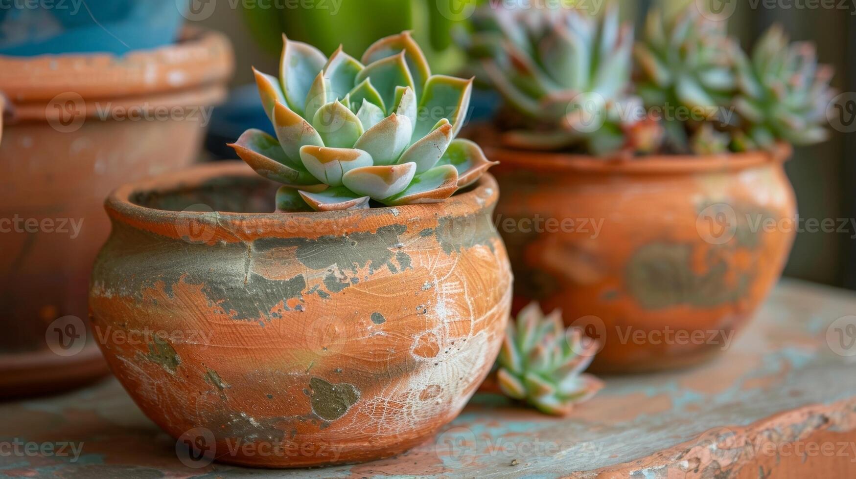 The natural organic texture and warm earthy hues of a handcrafted clay pot perfect for displaying succulents or small plants photo