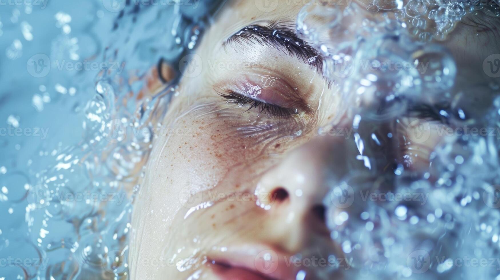 A person submerged in an ice bath their face showing a mix of pain and relief as they flush out toxins from their body photo