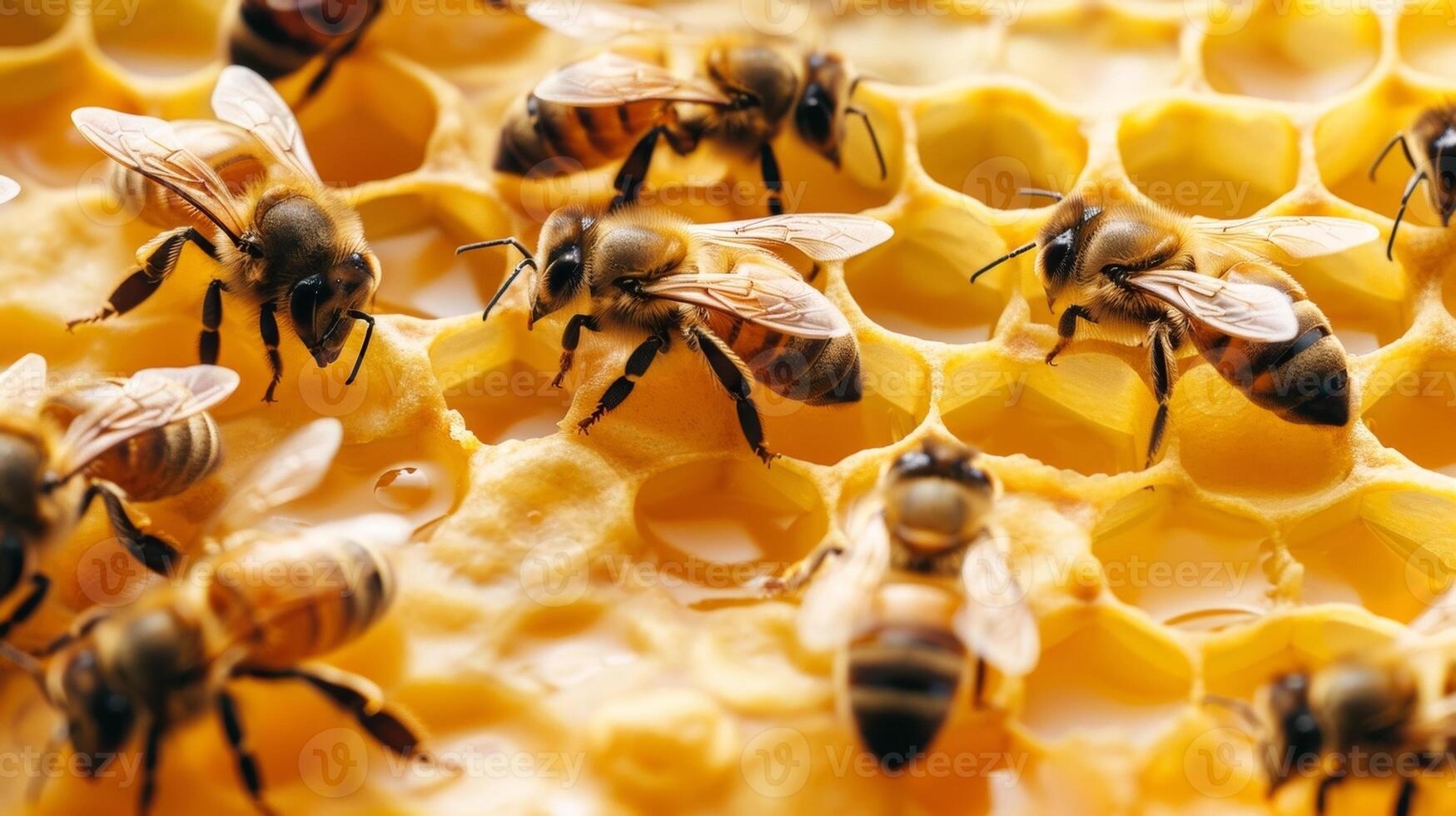 A detailed shot of a beeswax wrap reveals a playful pattern of buzzing bees in different sizes and directions adding a whimsical touch to the natural material photo