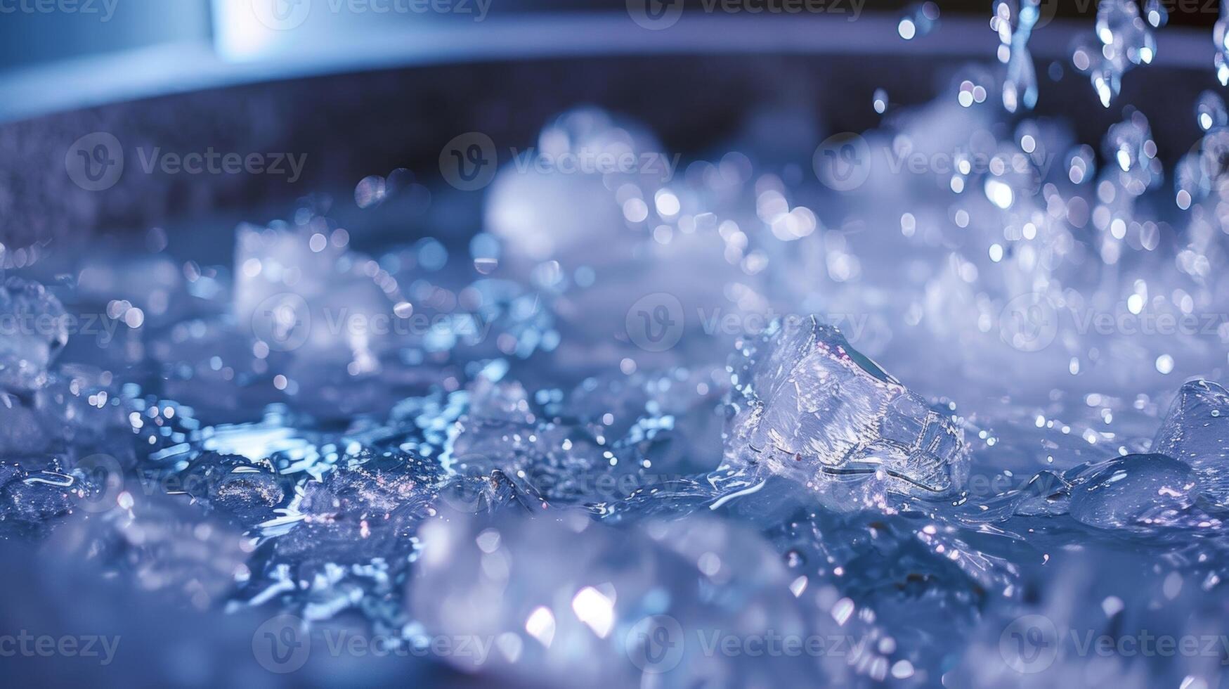 A closeup of the ice bath glistening with cold water while the guided meditation plays in the background photo