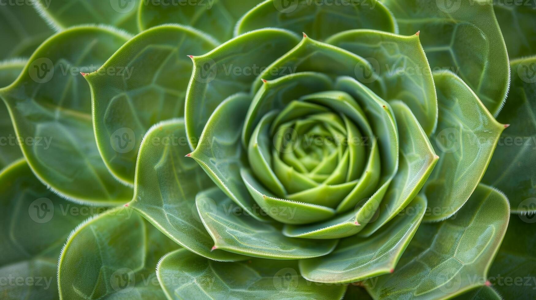 The spiral pattern of a succulents rosette is highlighted in a detailed shot showing the perfect symmetry and unique shape of each individual leaf photo