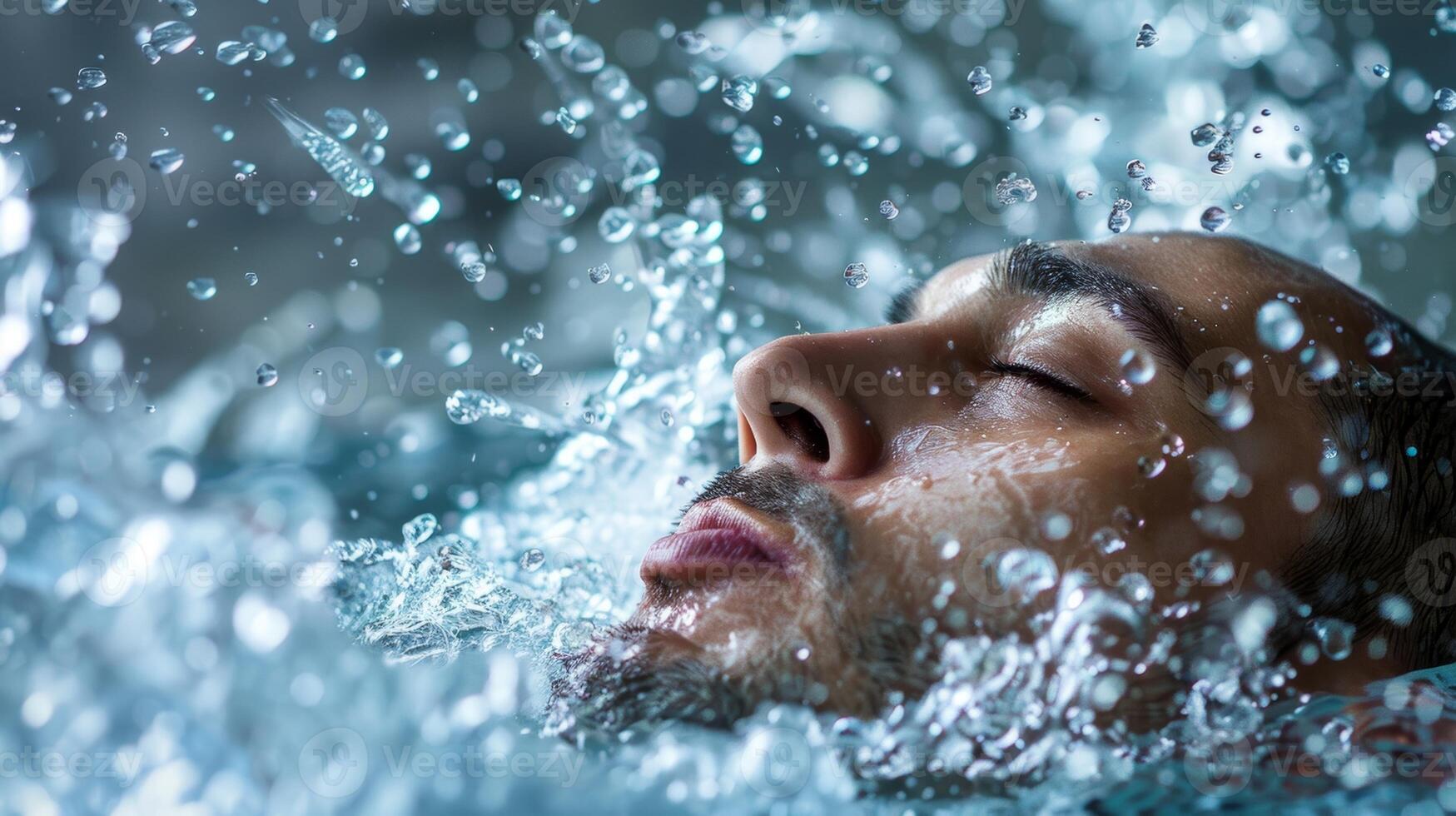 Water droplets tering from a persons body as they quickly emerge from an ice water bath photo