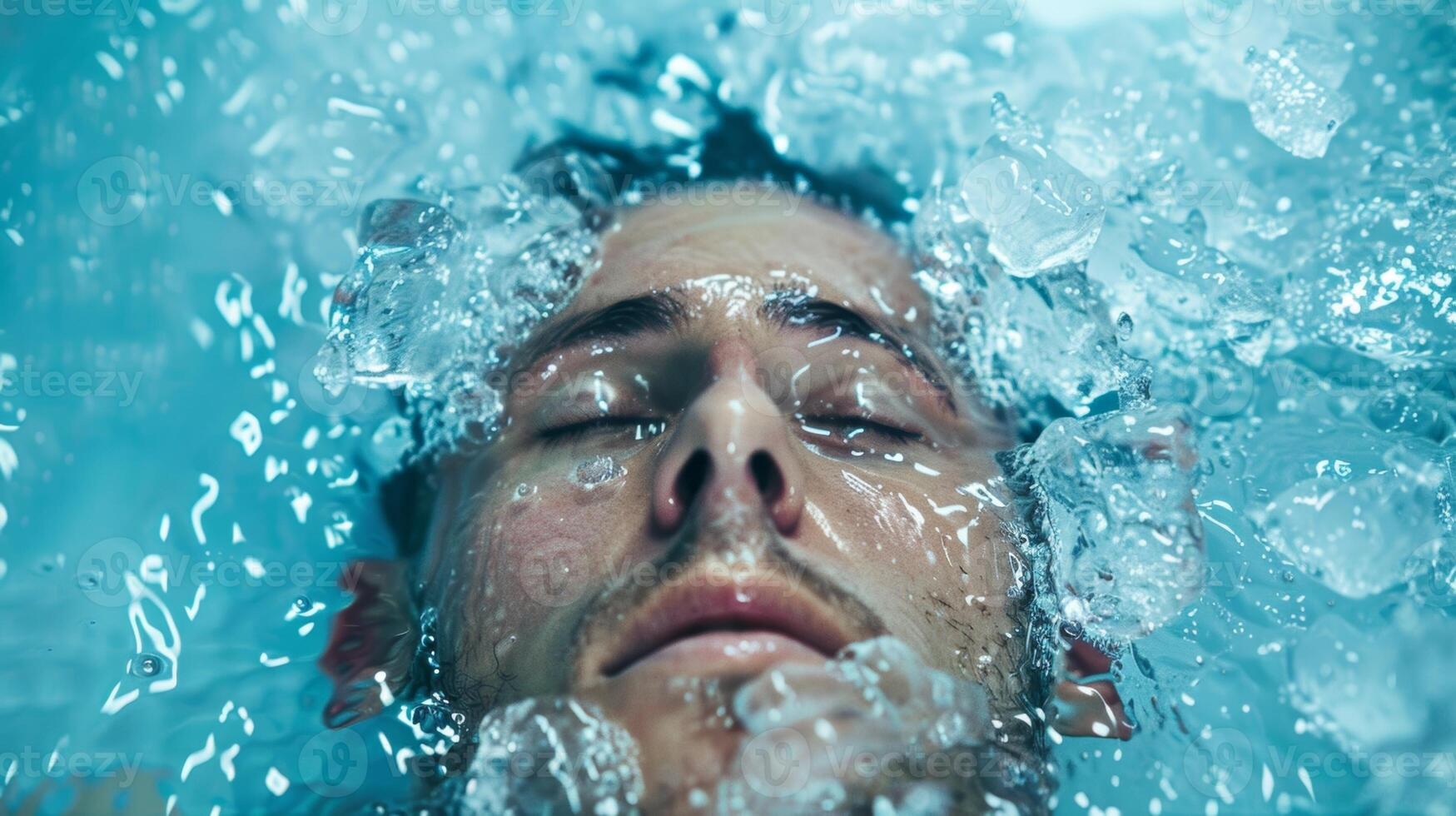 Emerging from the ice bath the person feels rejuvenated and ready to face any challenges with a clear focused mind photo