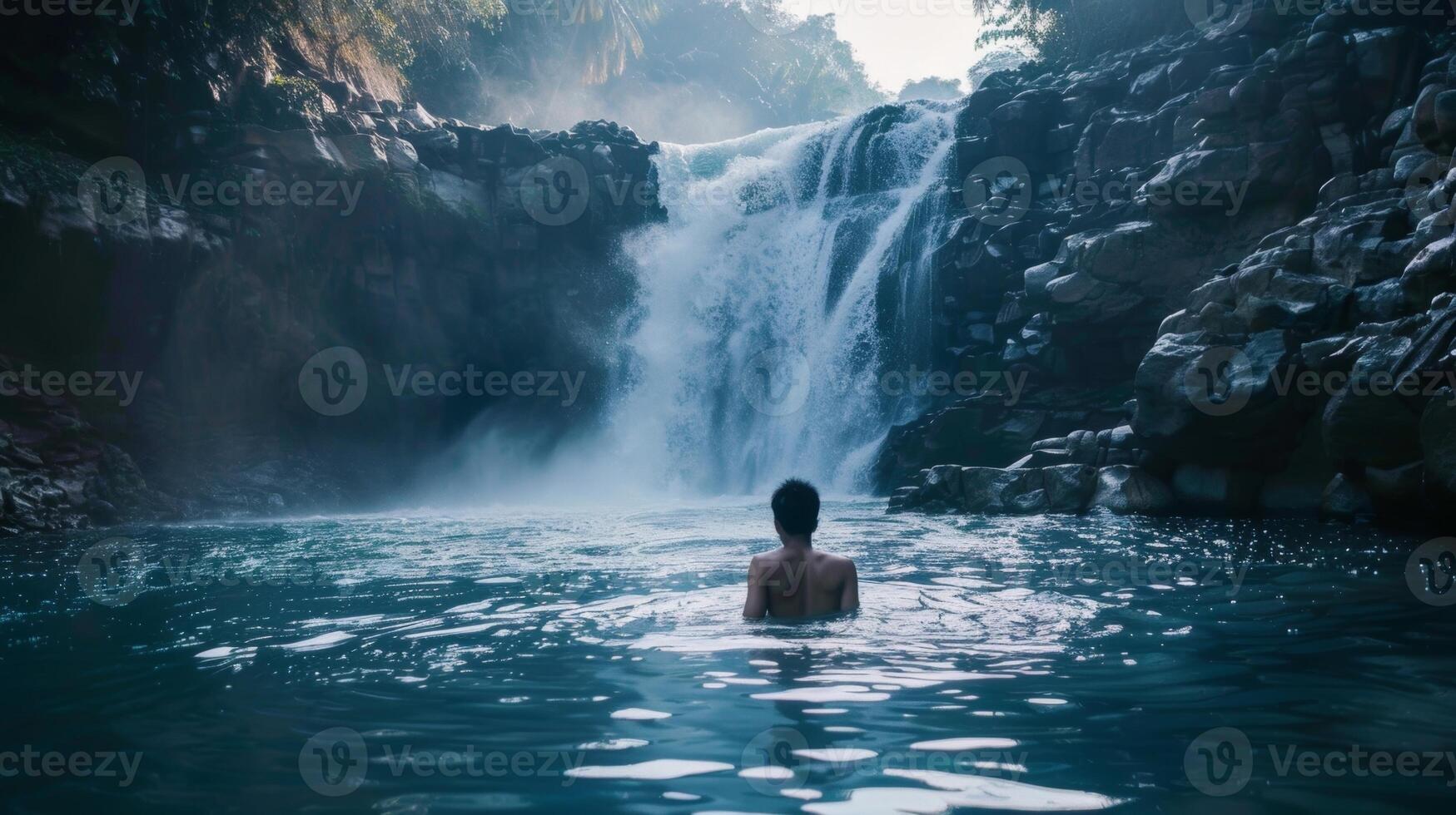 A hidden waterfall in the heart of the city its misty waters inviting those brave enough to take a dip photo