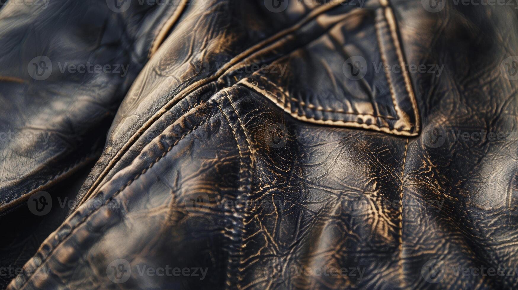 The natural imperfections and markings on a leather jacket are highlighted in this closeup shot. Each mark tells a story and adds character to the already sleek and stylish design o photo