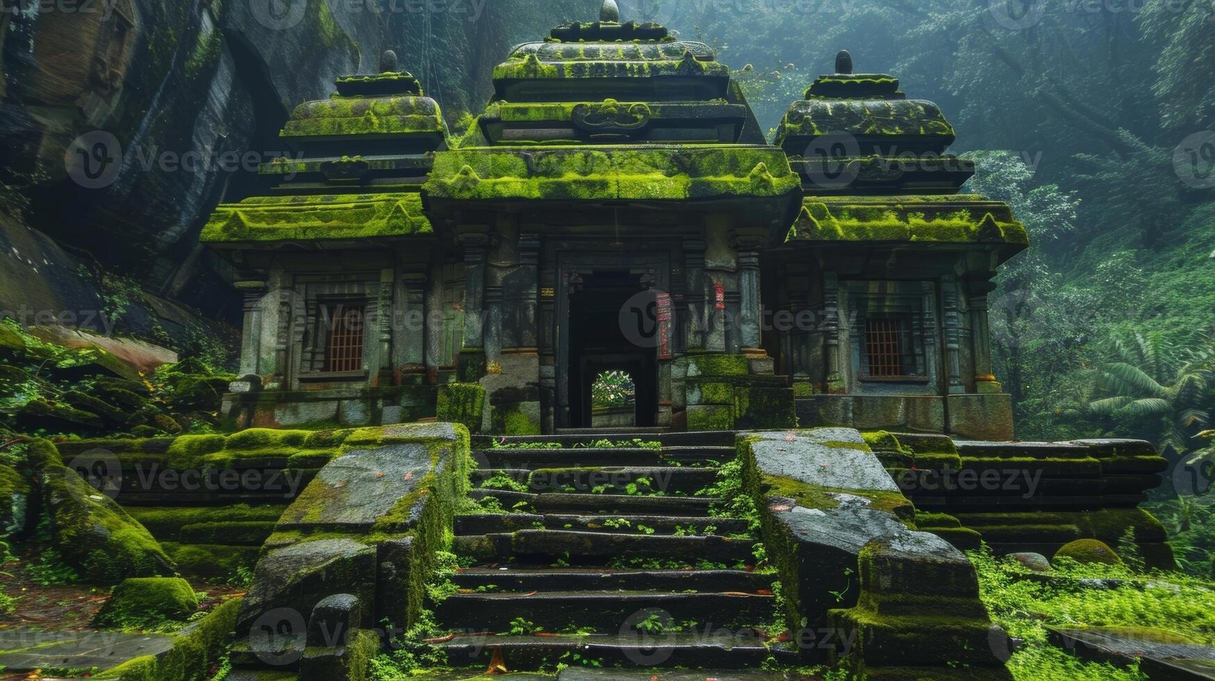 An ancient mosscovered temple adorned with ice baths where pilgrims come to connect with nature and purify their mind and body photo