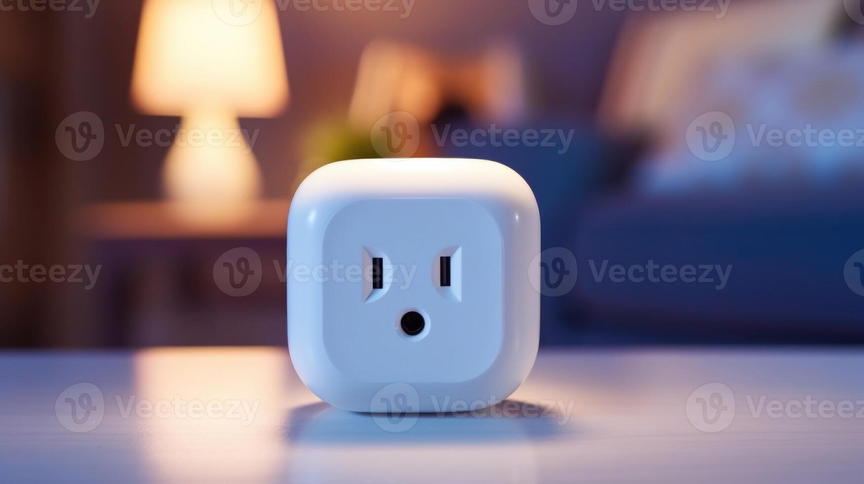 Closeup of a smart plug, allowing for remote control of any pluggedin device through a smartphone app. photo