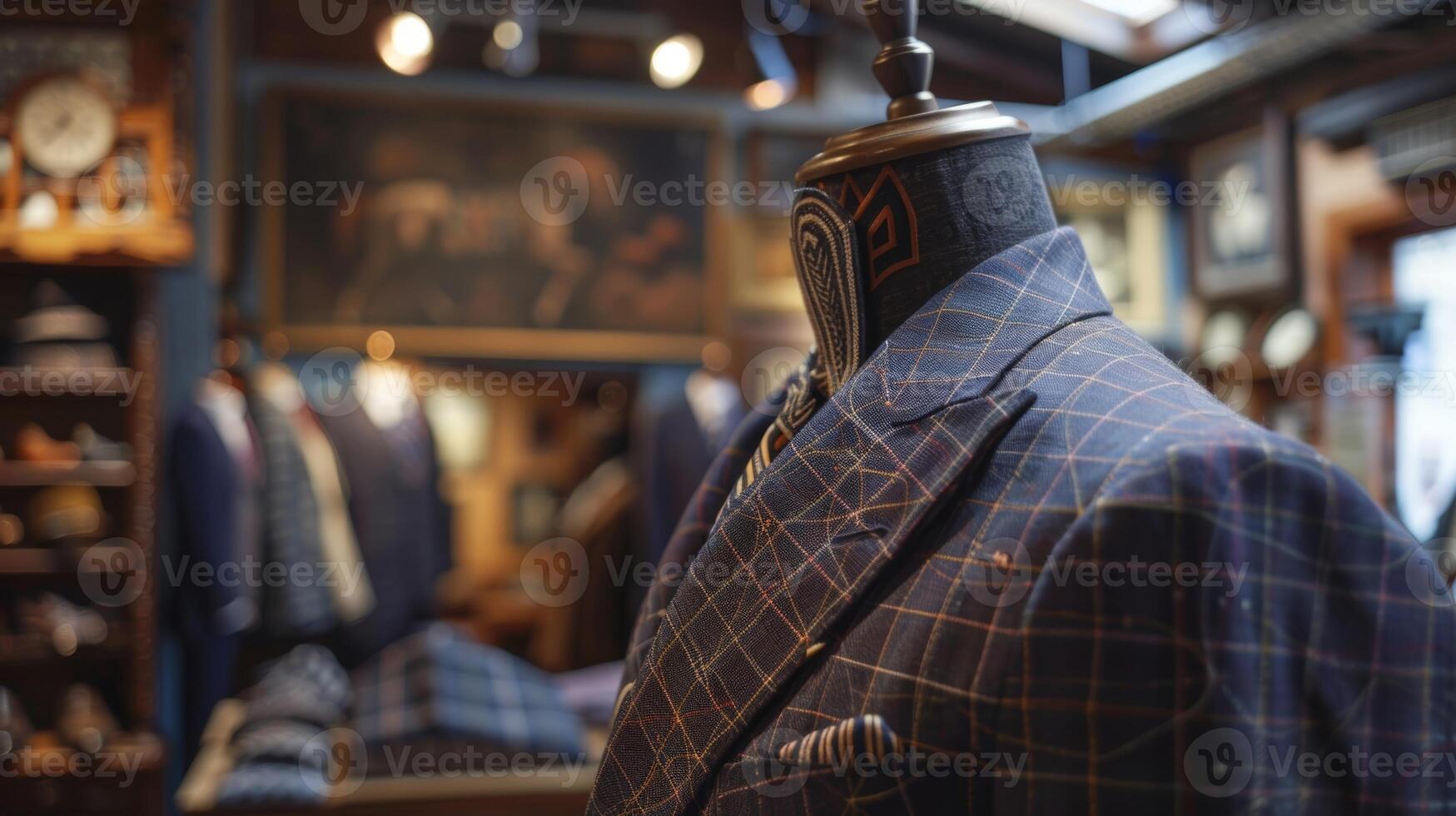 A bespoke suit takes shape as a tailor skillfully ds and pins fabric on a mannequin bringing the design to life photo