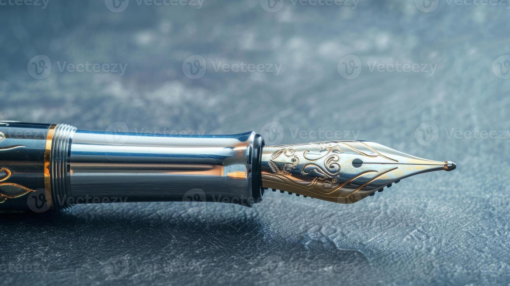 A side view of a classic fountain pen showcasing its intricate design and handcrafted details photo