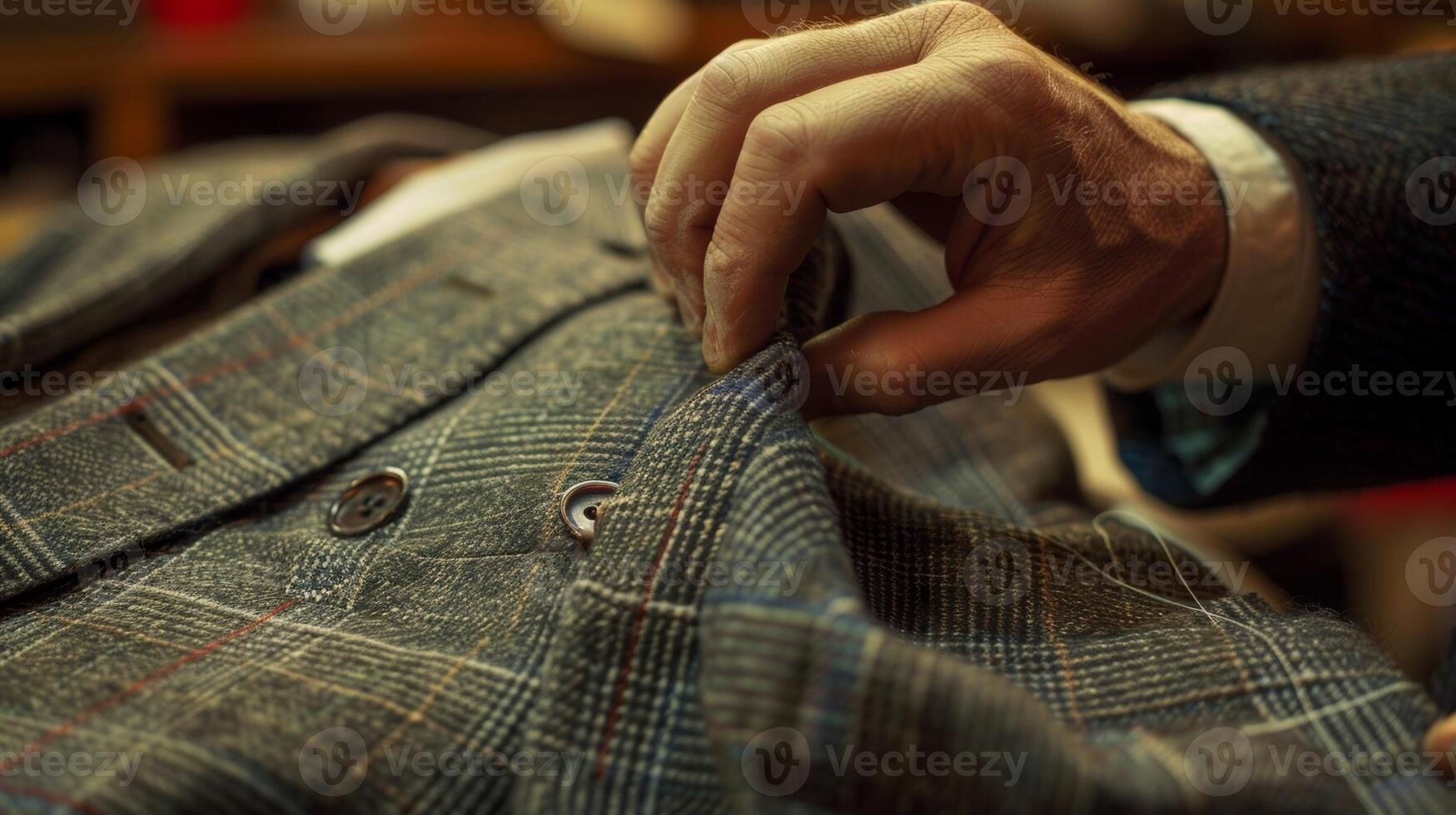 As the final stitches are p a tailor steps back to admire their handiwork a beautifully crafted bespoke suit ready for its owner photo