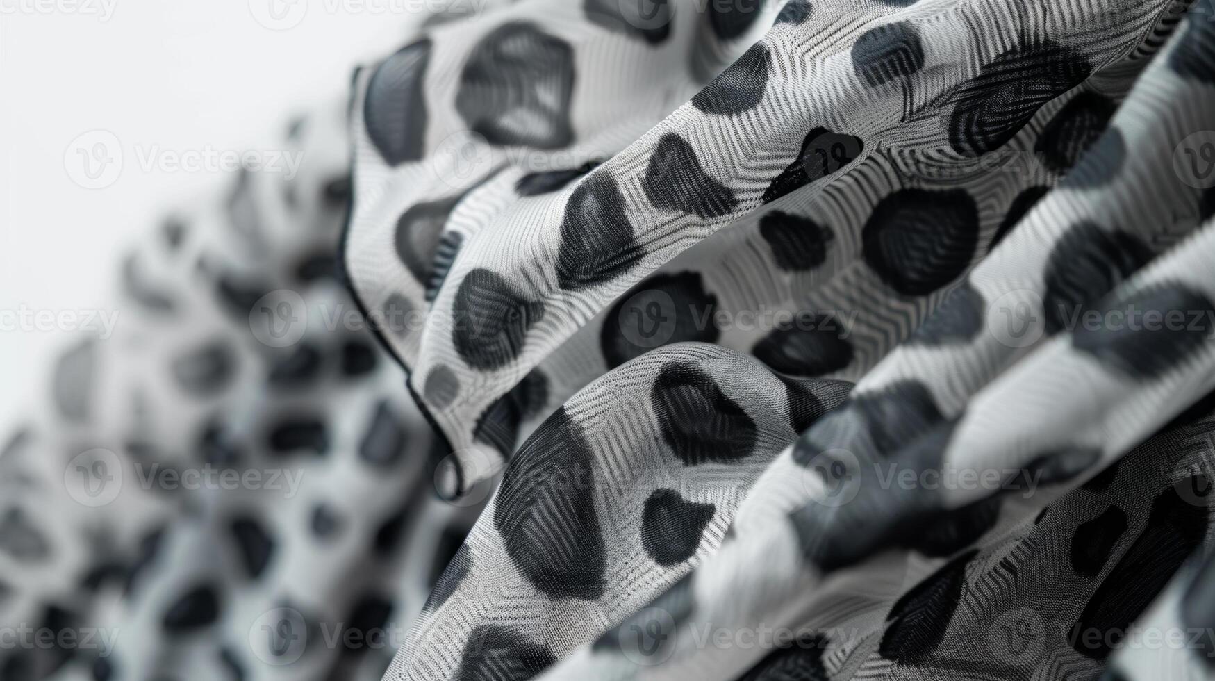 A monochrome print midi dress featuring leopard spots in shades of grey. The flowy silhouette and high neckline make it a stylish and refined choice for any occasion photo