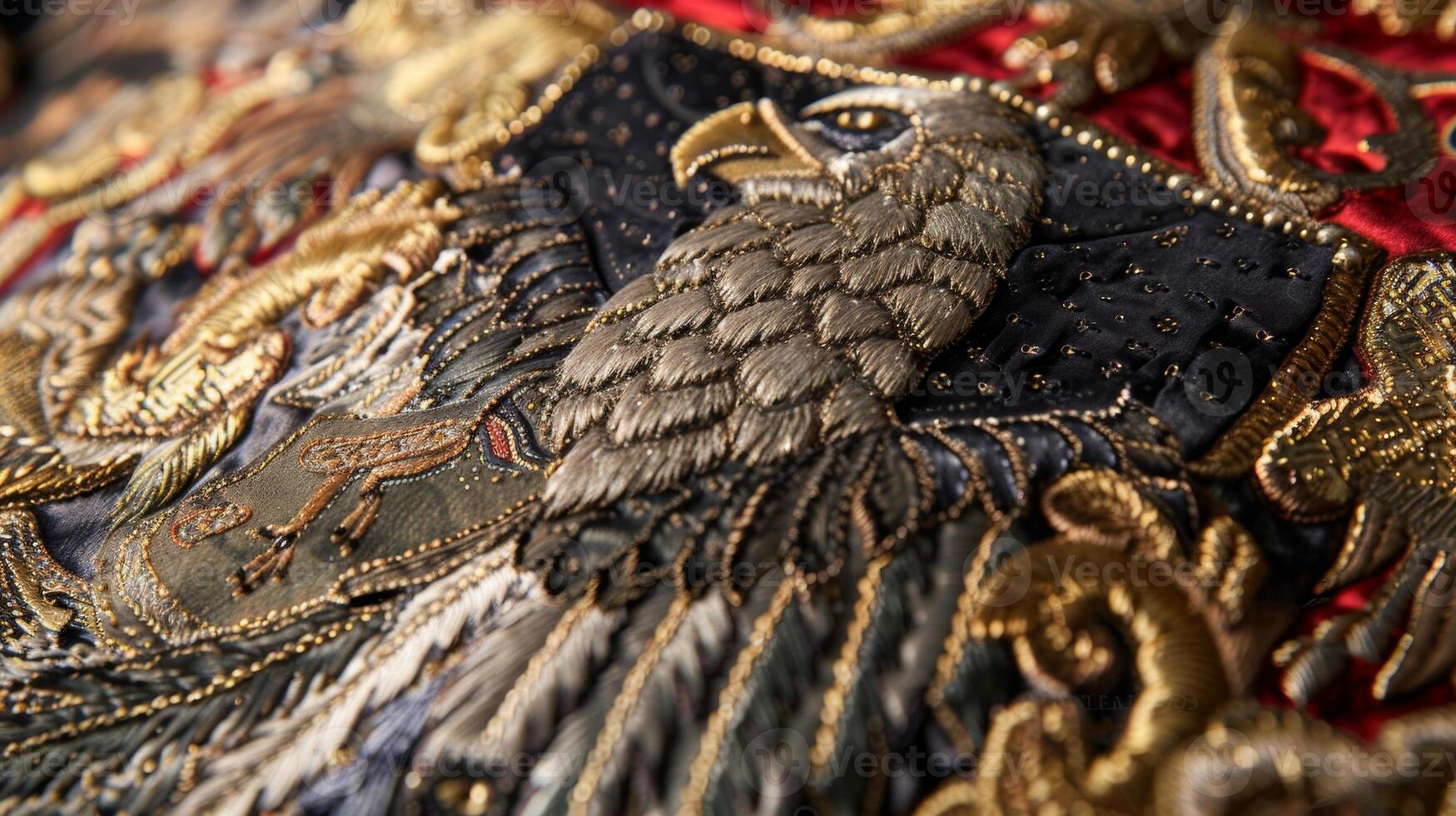 An intricately embroidered family crest with a majestic eagle perched atop a shield showcasing a rich heritage and deep pockets photo