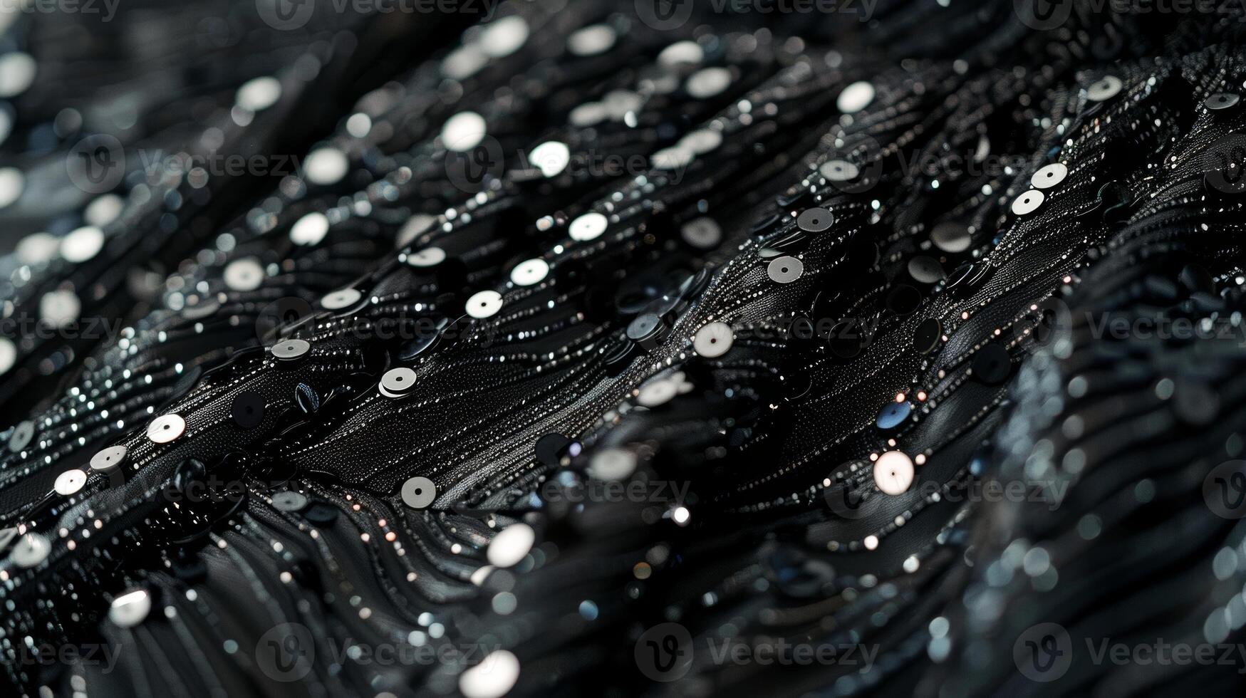 For a touch of glamour a black sequin midi dress with a plunging neckline and sleeves. The monochrome color scheme elevates the dress to a chic and elegant level photo