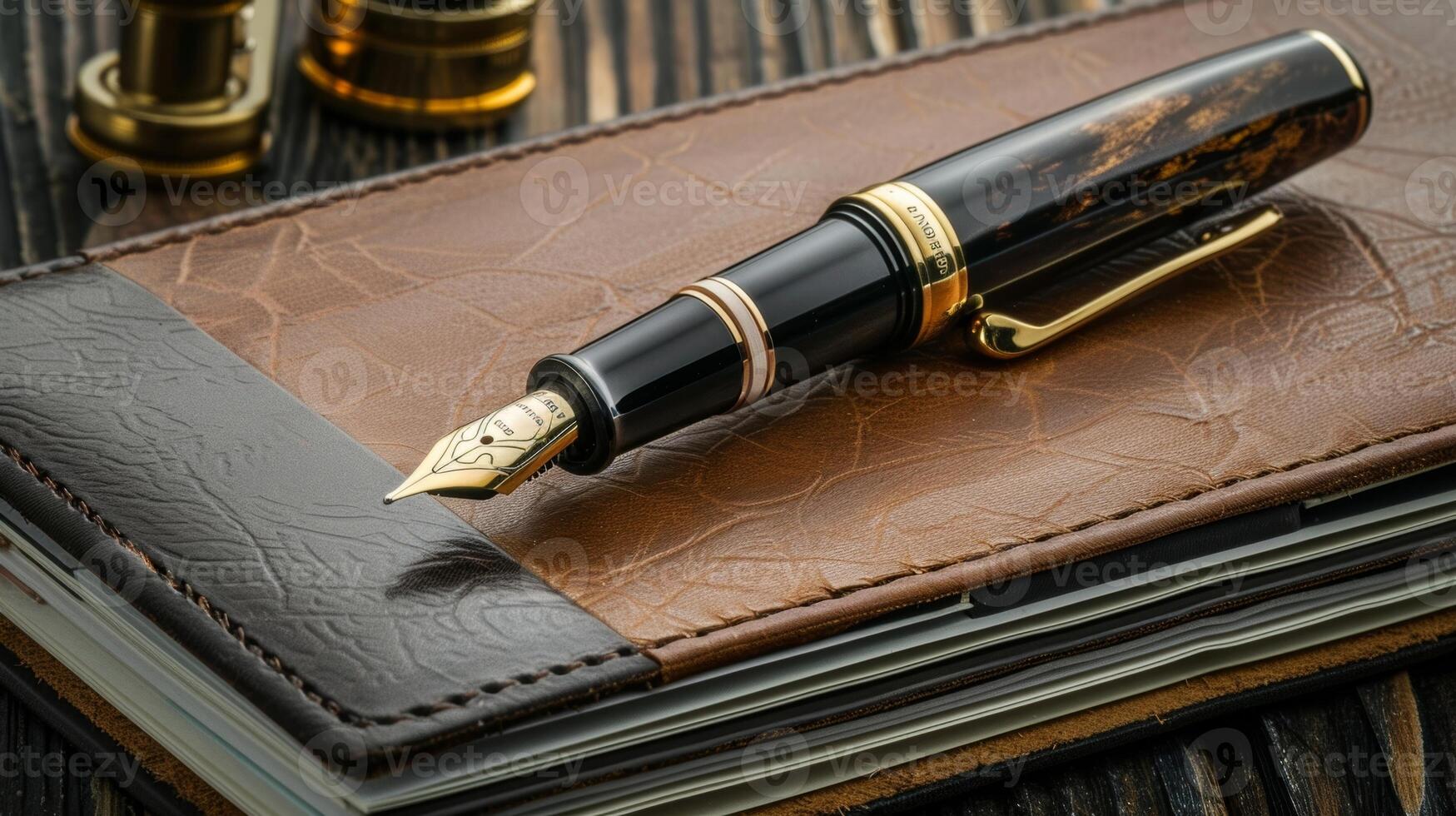 A luxurious gift set complete with a premium fountain pen embossed leather journal and highend ink cartridges perfect for the discerning writer or pen enthusiast photo