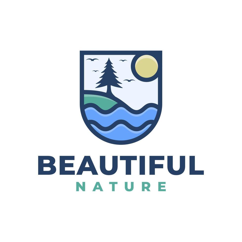 ocean view shield logo vector