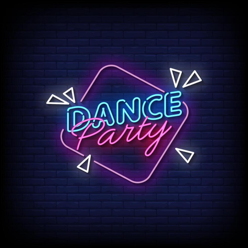 dance party neon sign with brick wall background vector