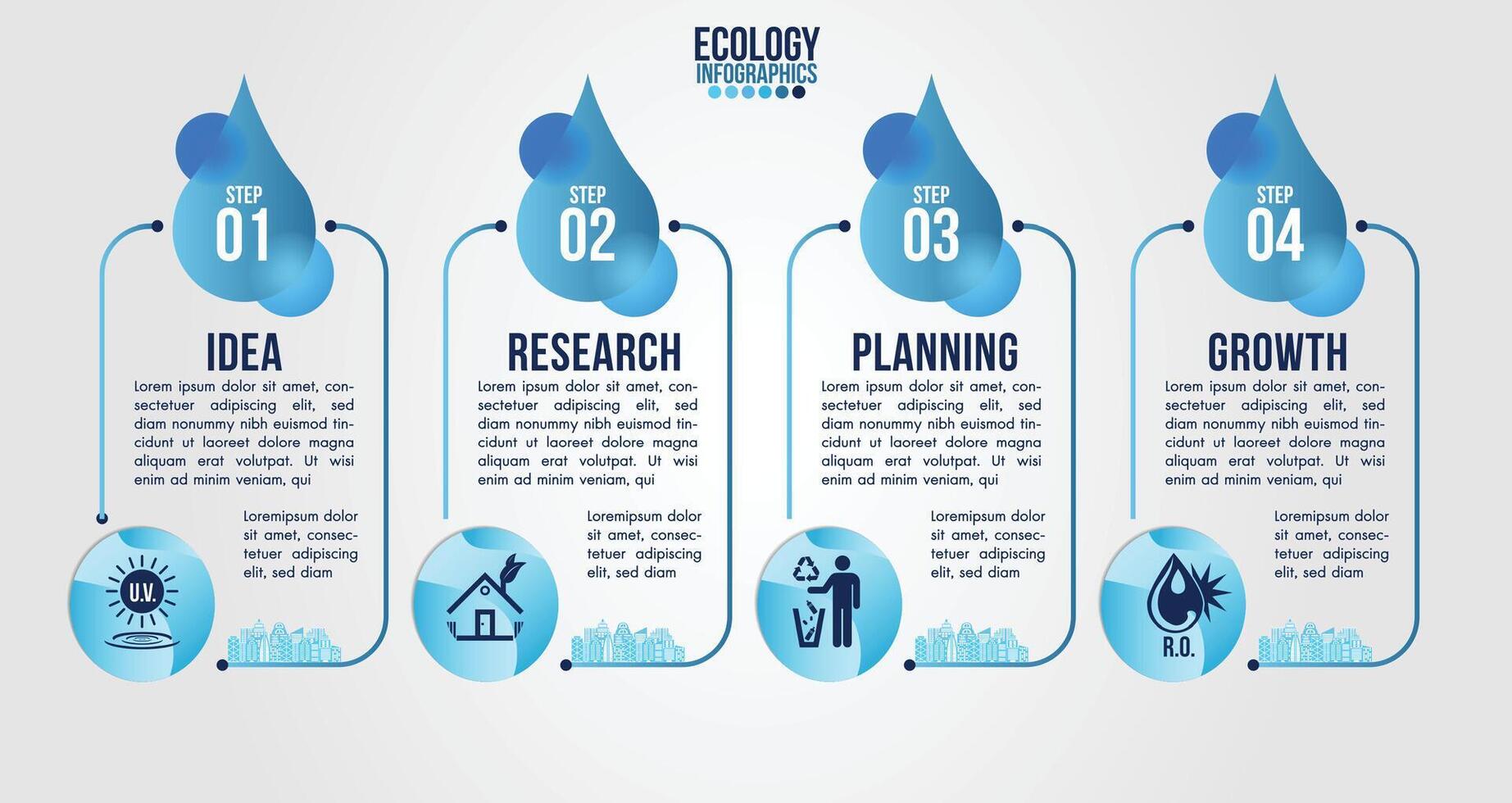 Infographic eco water blue design elements process 4 steps vector